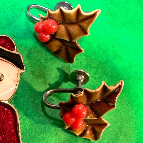 LOT of 2 Vintage Holiday Pins & 1 Earrings - Picture 5 of 6